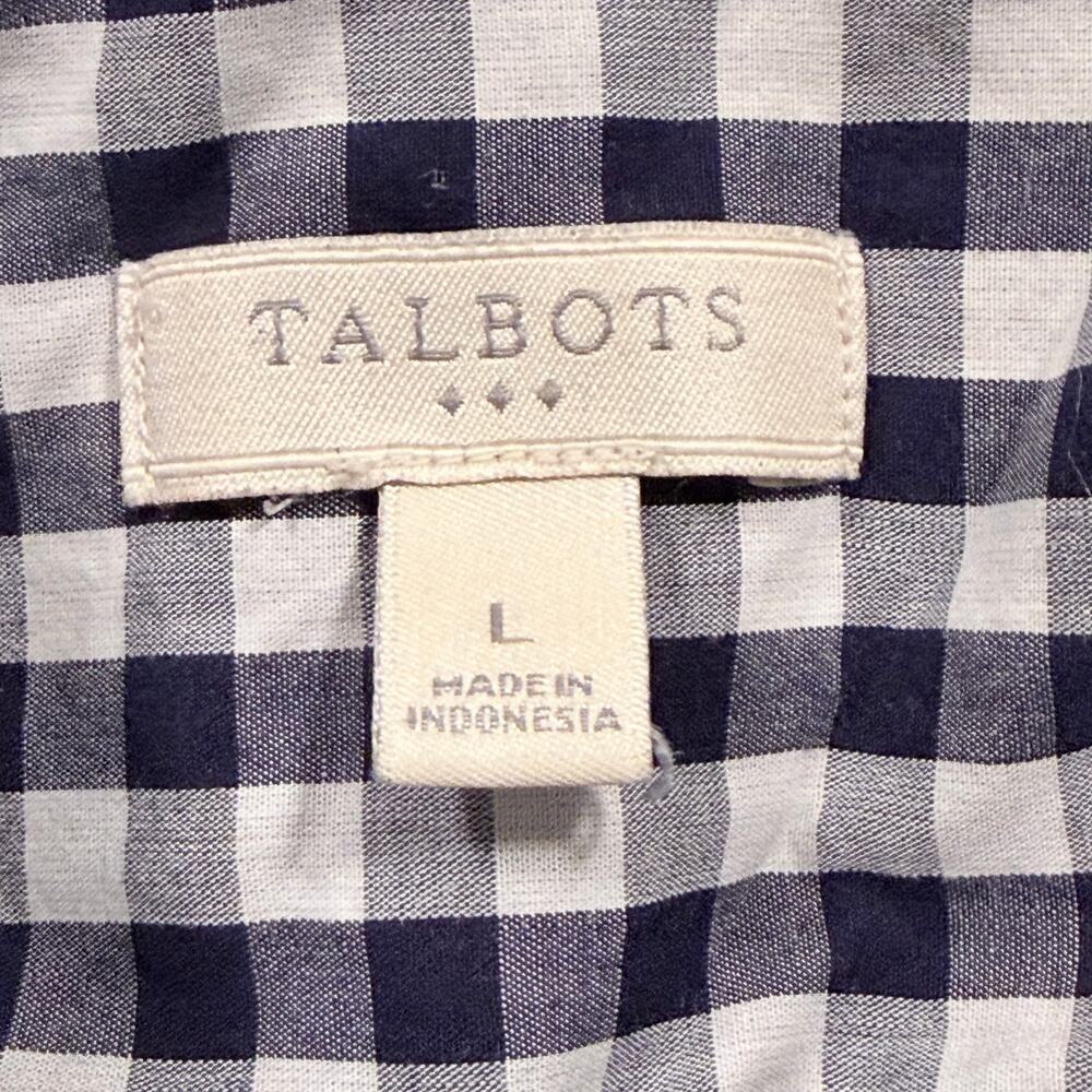 Talbots Navy & White Gingham Button Down Shirt‎ - 100% Cotton - Women's Size L - Picture 3 of 6